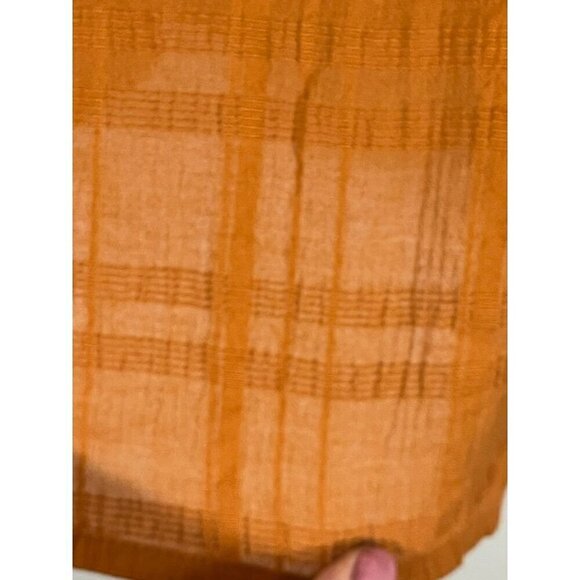 Retro Plaid Top 1x Orange Henley Fall Checks Boho Western Festive Holiday Chic - Picture 5 of 11